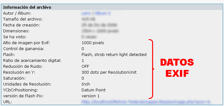 Exif data in pic info section